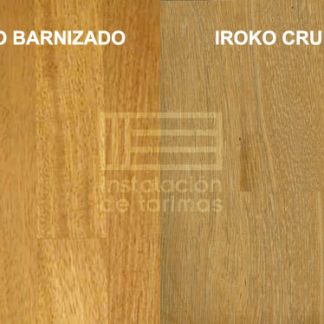 Suelo de madera de iroko, versión barnizada y versión cruda