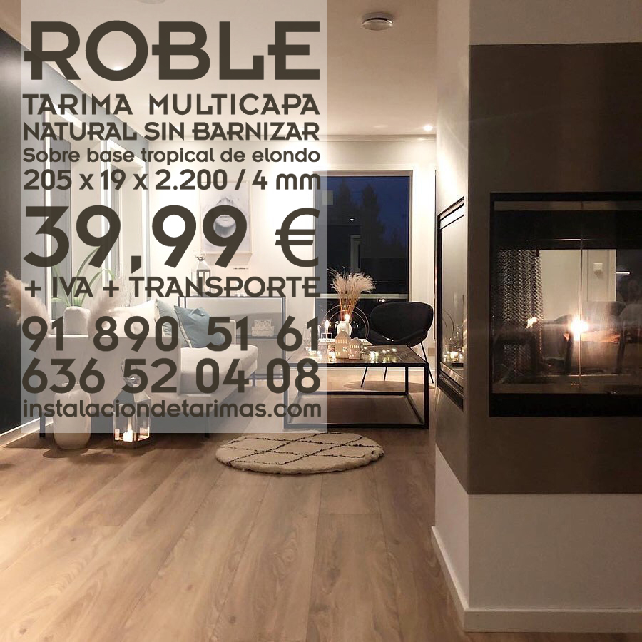 Oferta de tarima multicapa de roble sin barnizar sobre base de madera tropical de elondo