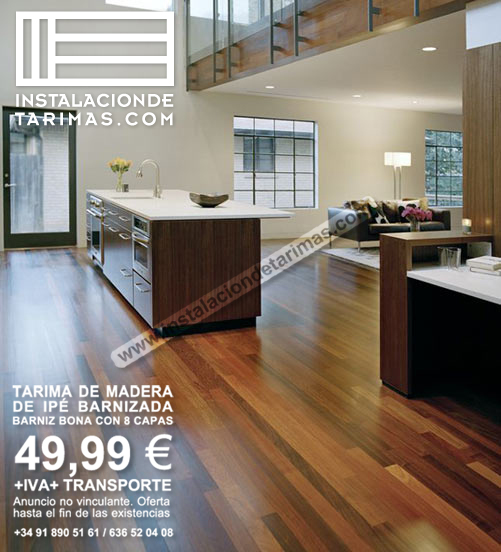 Oferta de tarima de ipé barnizado con 8 capas de barniz marca Bona