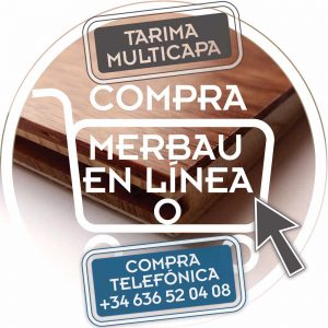imagen publicitaria de merbau con el texto compra merbau en linea y teléfono