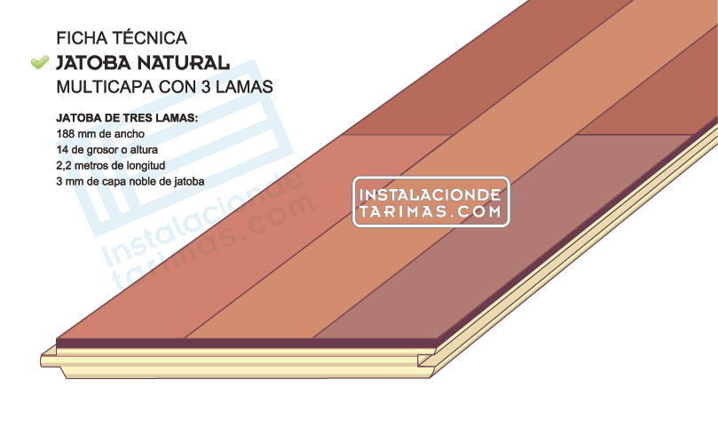 Dibujo de multicapa de jatoba de tres lamas para ficha técnica