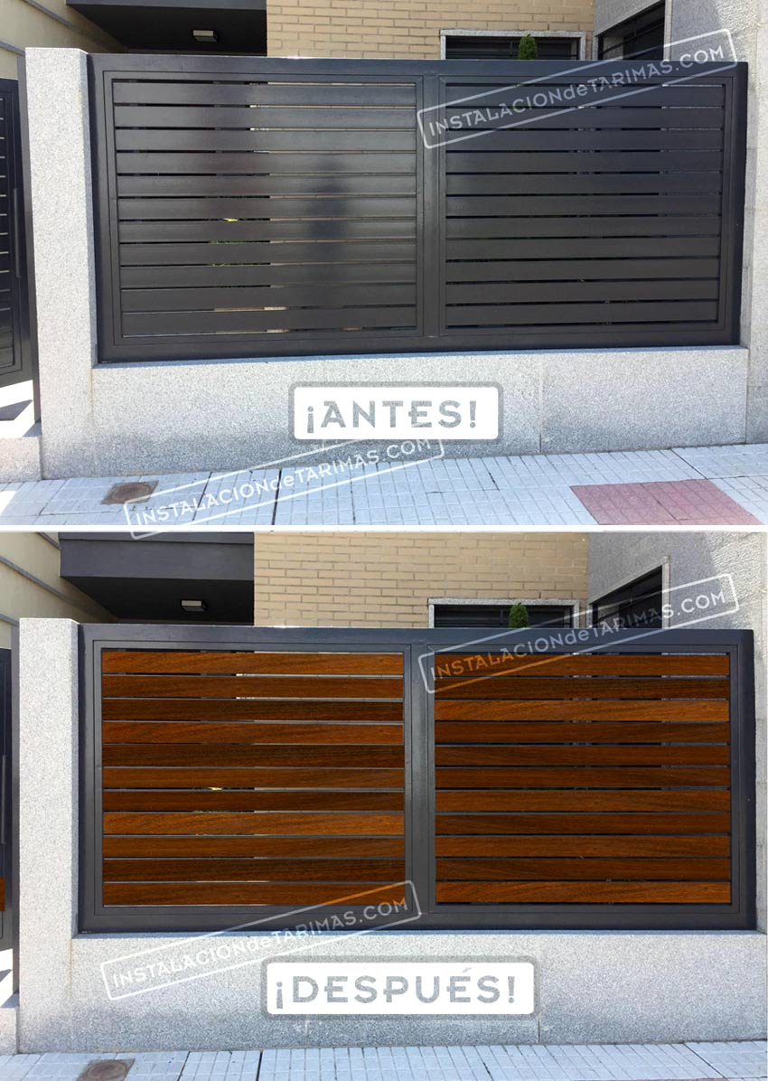 Antes y después de Tipos de lambriz o revestimiento de pared con friso de tarima "cladding"